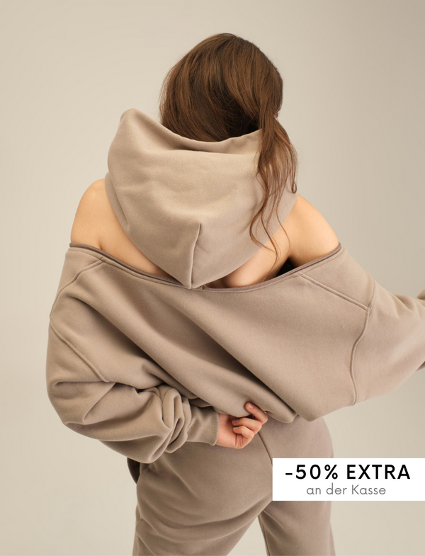 Oversized Hoodie with Back Zipper - Mink