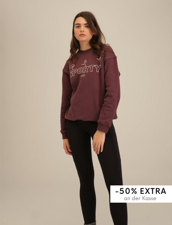 Oversize Sweatshirt with Sporty Print - Burgundy