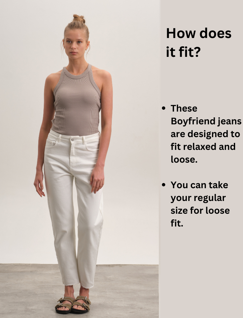 Loose Boyfriend Fit Jeans - Beige