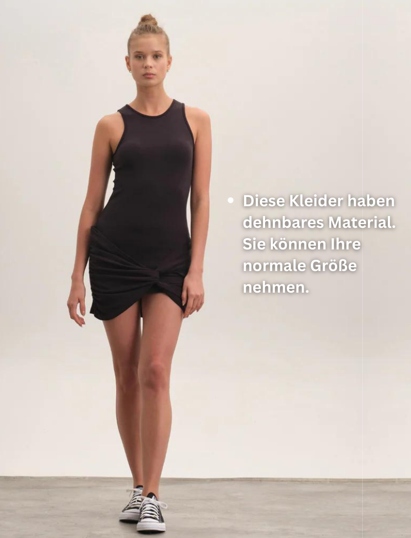 Exclusive Weich Kleid mit Twist Front - Schwarz
