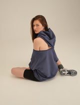 Oversized Hoodie with Back Zipper - Dark Blue