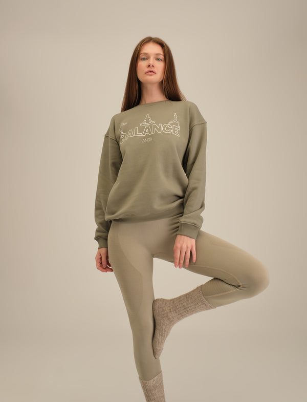 Oversize Sweatshirt with Balance Print - Khaki