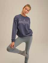 Oversize Sweatshirt with Sporty Print - Dark Blue