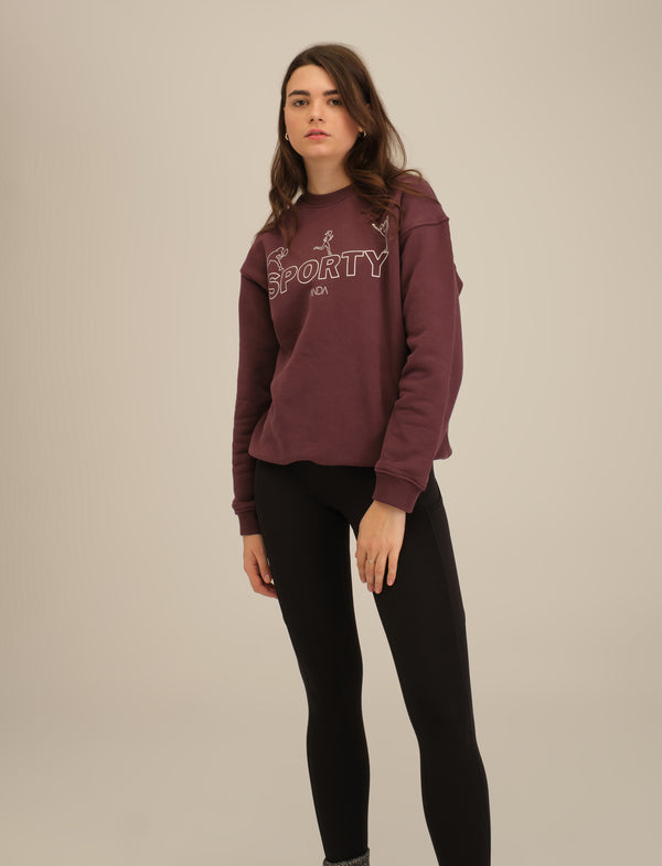 Oversize Sweatshirt with Sporty Print - Burgundy