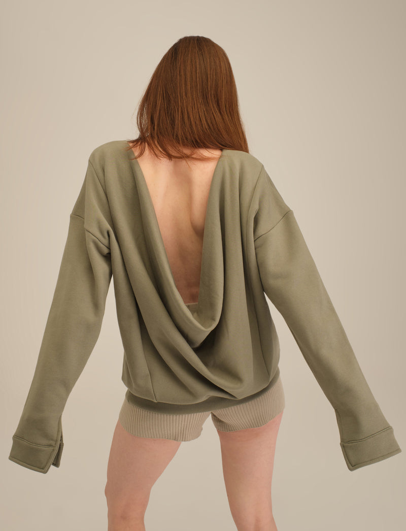 Sweatshirt with Open Back - Khaki