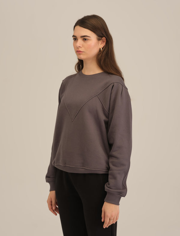 Sweat à détails de surpiqûres - Gris foncé