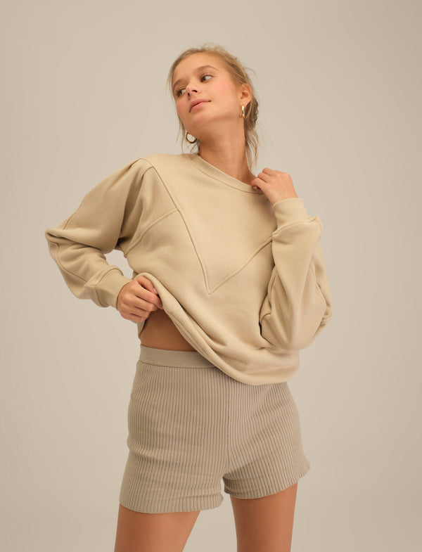 Sweatshirt with Stitch Detail - Beige