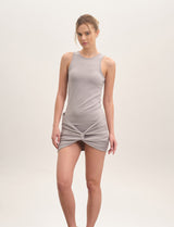Premium Soft Touch Dress with Twist Detail - Light Grey