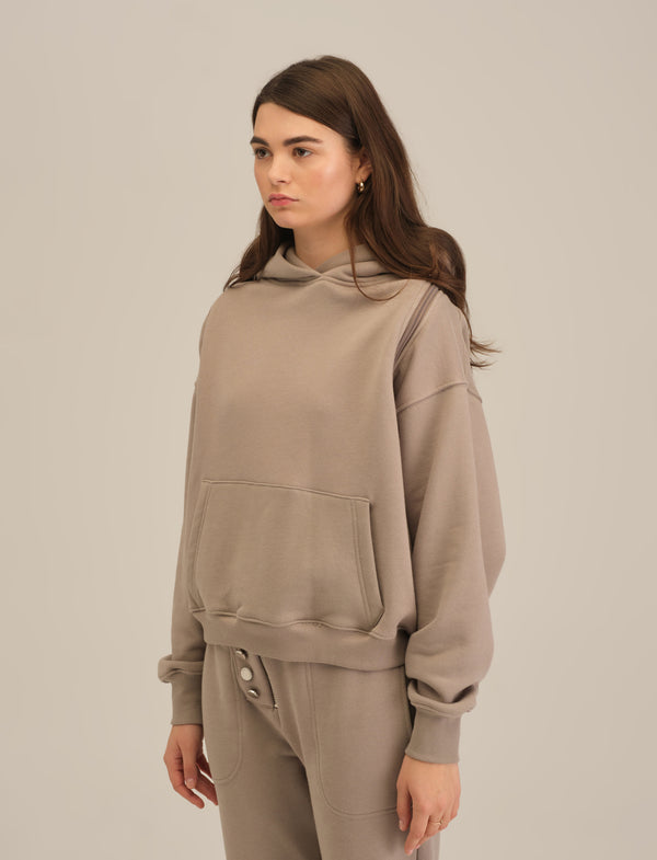 Oversized Hoodie with Back Zipper - Mink