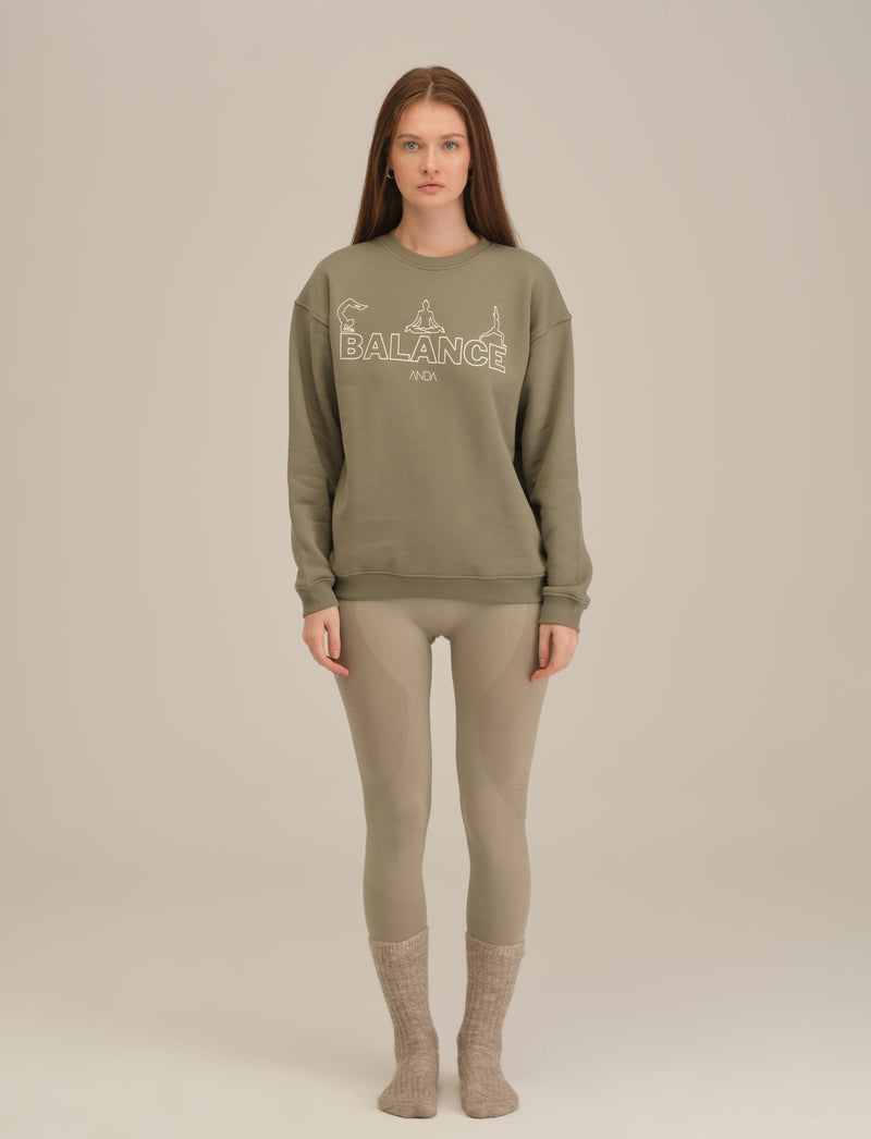 Oversize Sweatshirt with Balance Print - Khaki