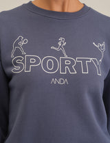 Oversize Sweatshirt with Sporty Print - Dark Blue