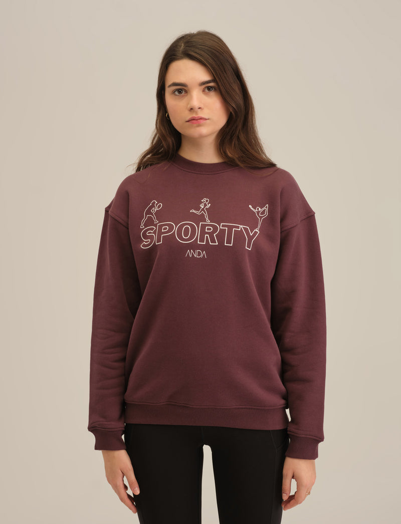 Oversize Sweatshirt mit Sporty Druck - Burgundy