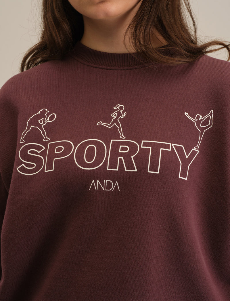 Oversize Sweatshirt with Sporty Print - Burgundy