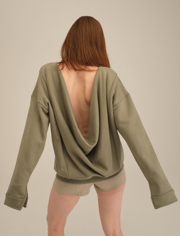 Sweatshirt mit offenem Rücken - Khaki