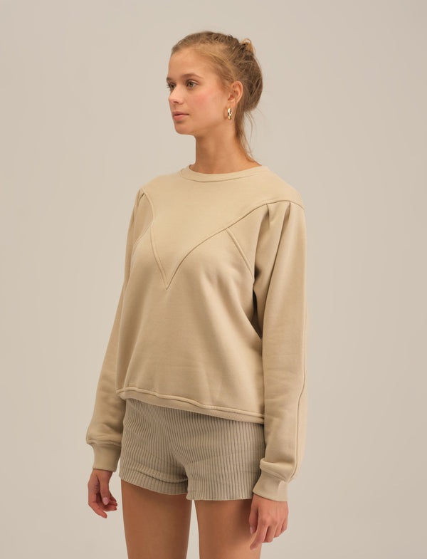 Sweatshirt with Stitch Detail - Beige