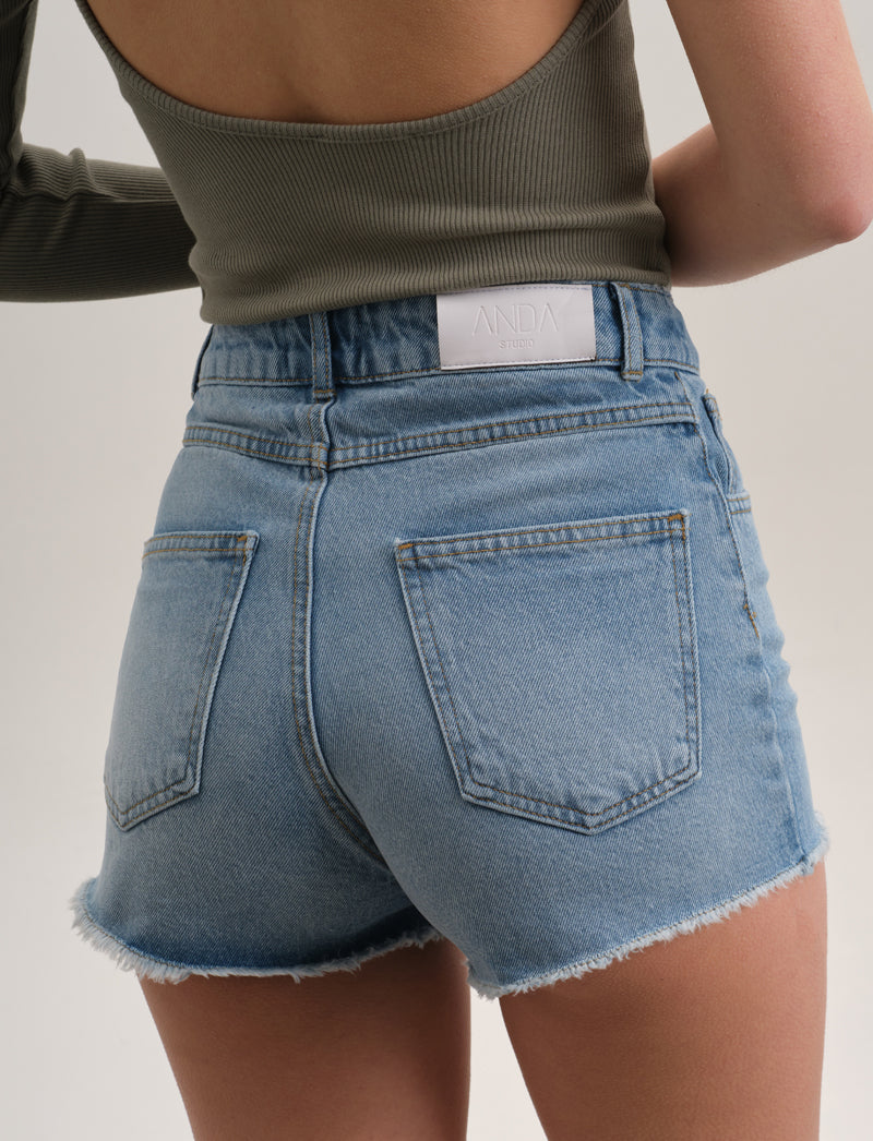 Premium 100% Cotton Denim Mini Shorts -  Slim Fit