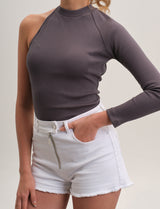 Ribbed Tank Top with Open Back - Anthracite