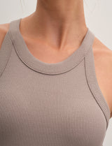 Ribbed Top with Back Straps - Tan