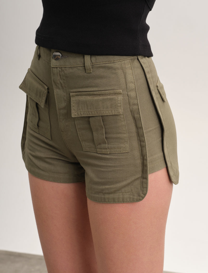 Twill Shorts with Front Pockets - Khaki