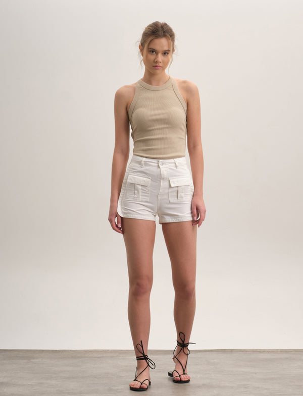 Twill Shorts with Front Pockets - Ecru