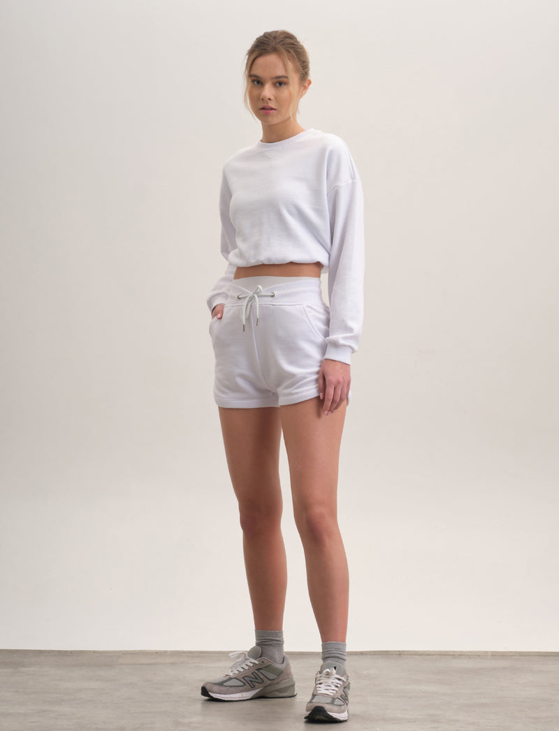 French Terry Shorts with Elastic Band - White